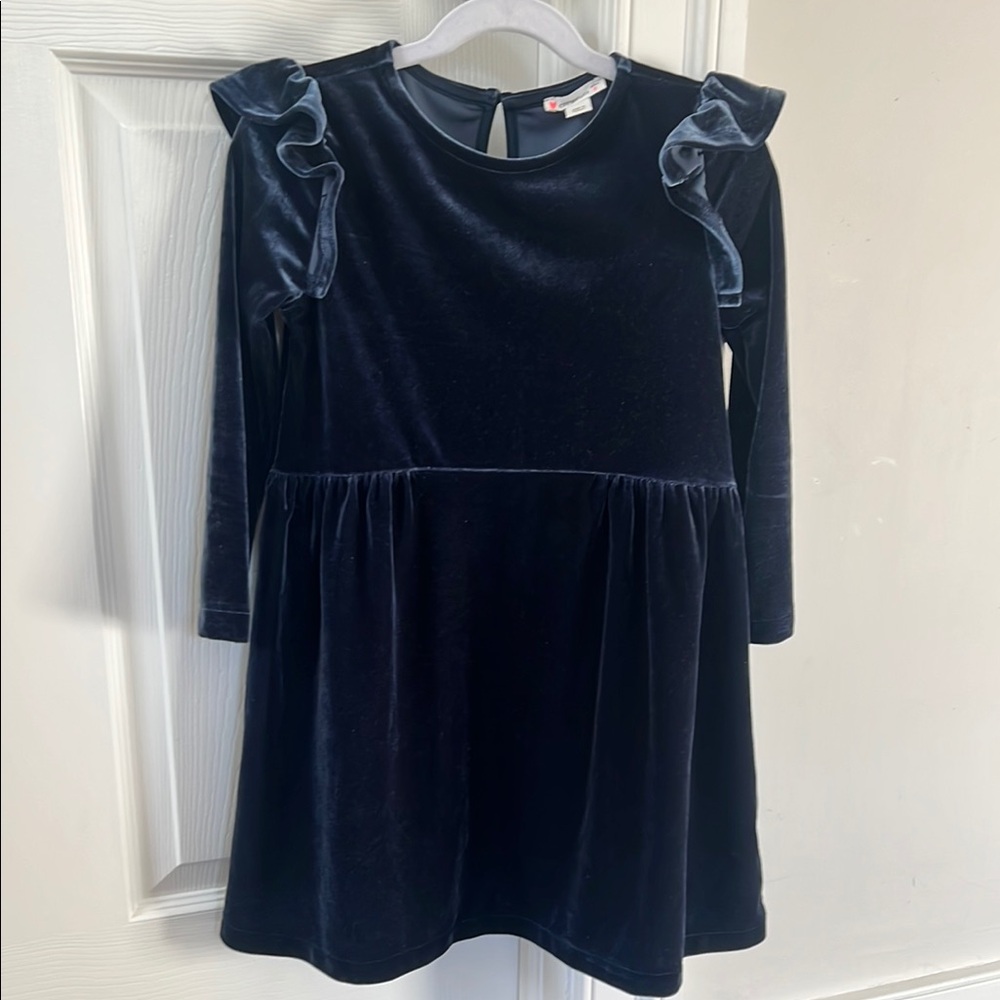 Crewcuts girls navy blue velvet ruffle dress
